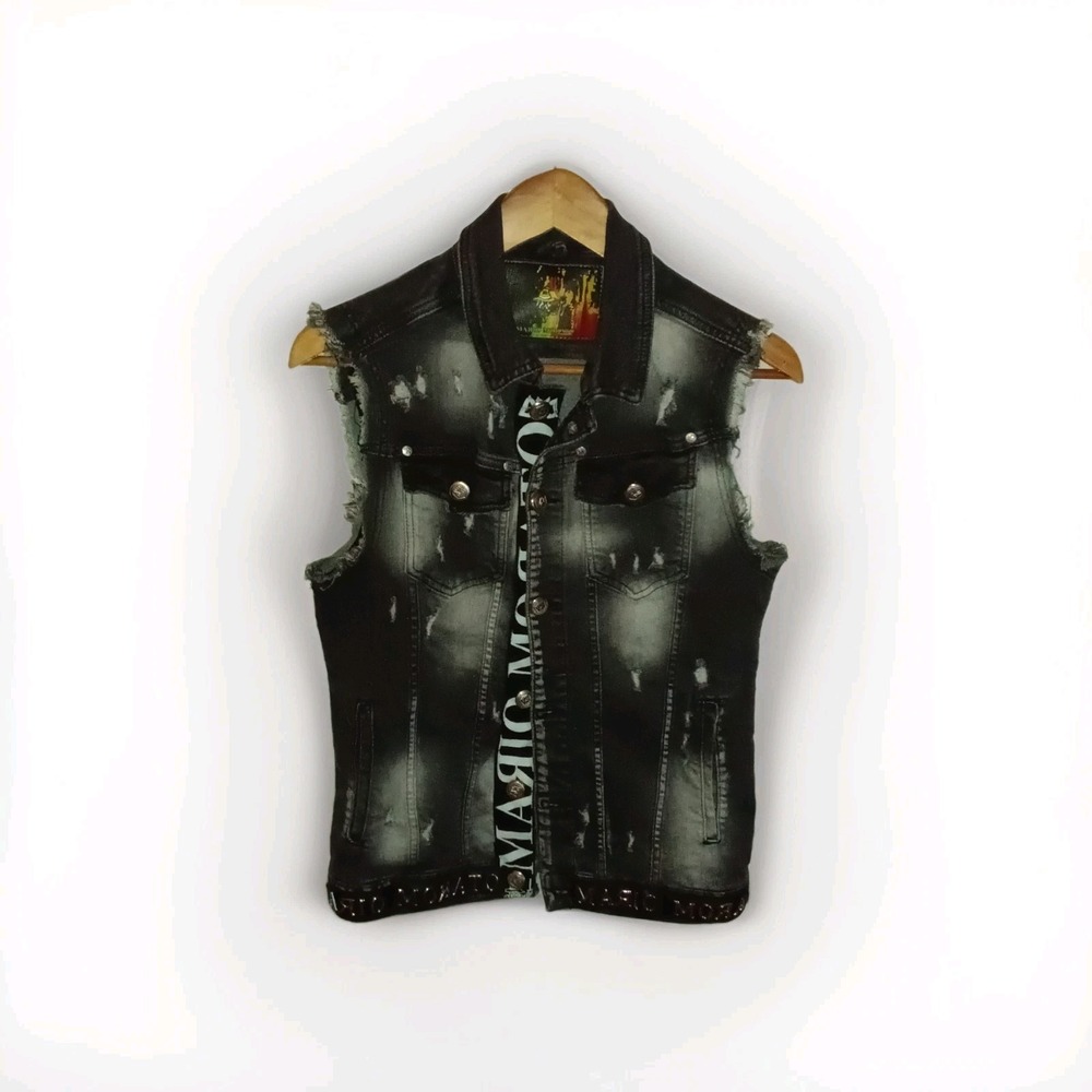 Mario Morato Mens Denim Vest Black Skinny Fit Metal Buttons & Hardware Size S